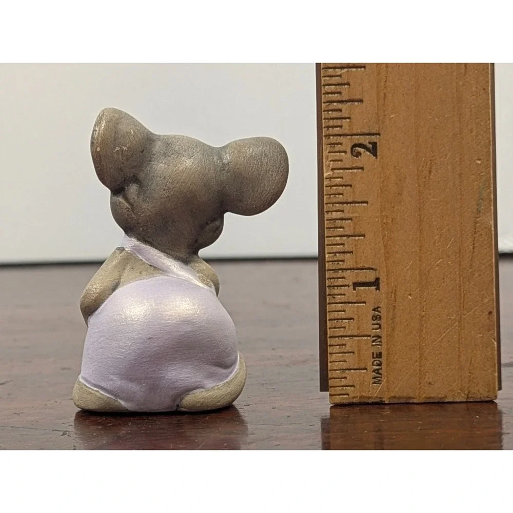 Vintage 1989 Hand Painted Ceramic Mouse Figurine Purple Overalls Mini 2